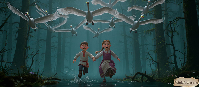 Иллюстрация к сказке Гуси-лебеди