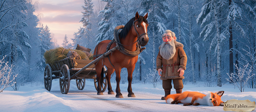 Иллюстрация к сказке Лиса и Волк (Ловись рыбка)