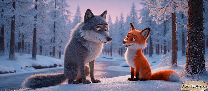 Иллюстрация к сказке Лиса и Волк (Ловись рыбка)