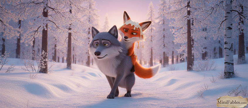 Иллюстрация к сказке Лиса и Волк (Ловись рыбка)